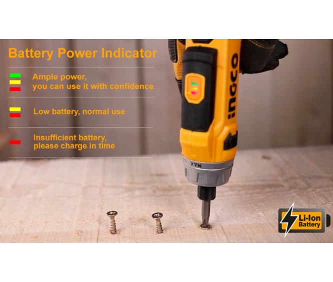 INGCO 8V 6NM 90° Rotatable LithiumIon Cordless Screwdriver with